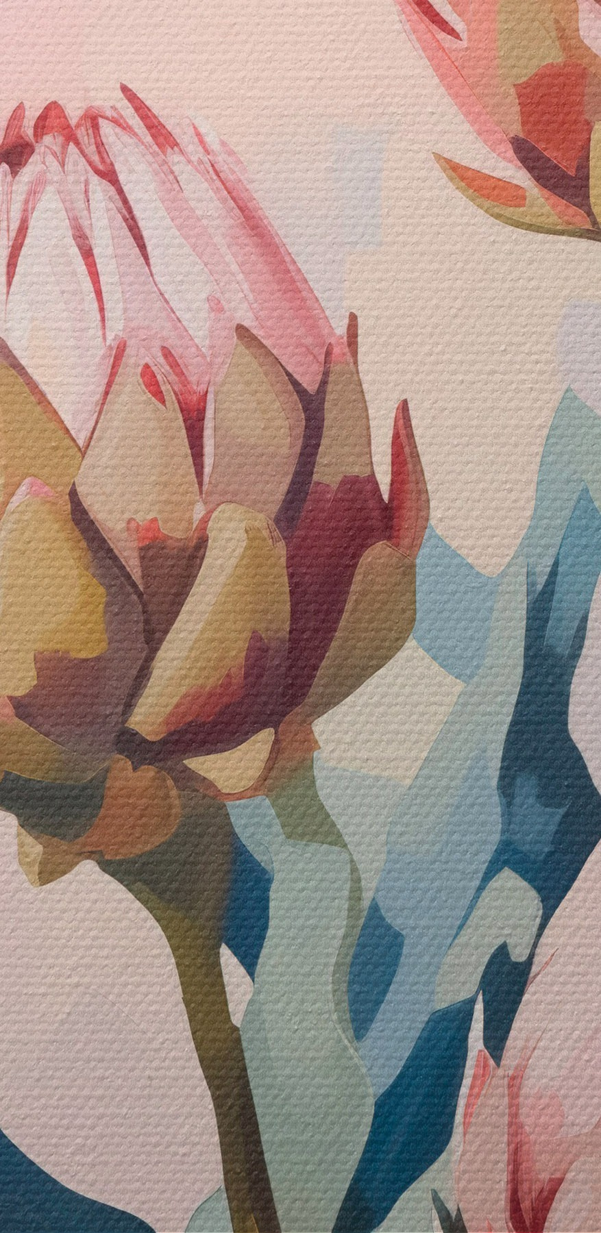 Schilderij van bloemen op roze achtergrond Schilderij van bloemen op roze achtergrond