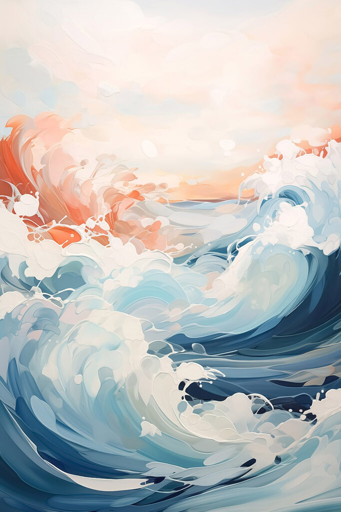 Painting of waves in the ocean