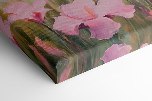 Schilderij van roze bloemen in een veld Schilderij van roze bloemen in een veld