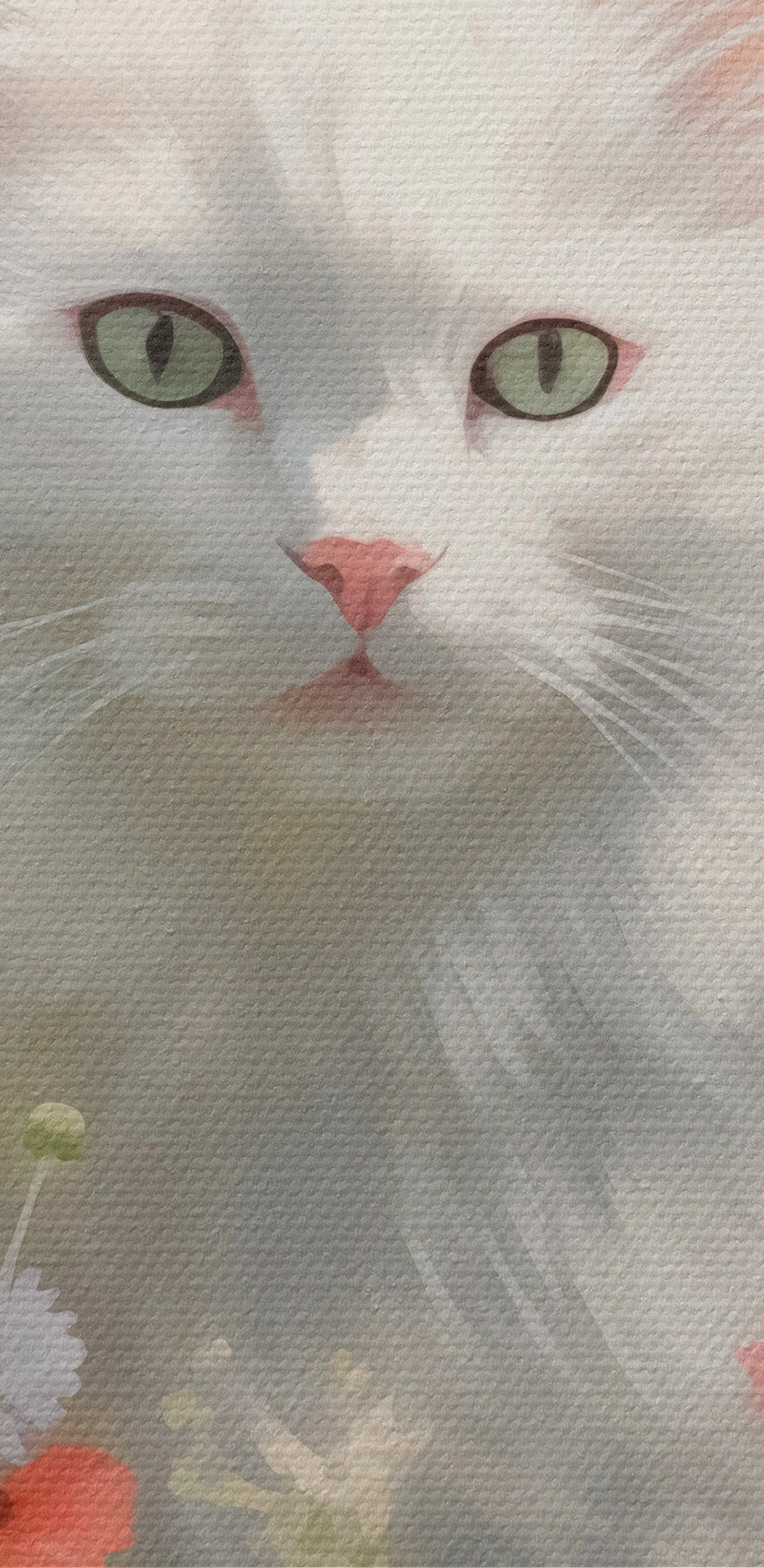 Witte kat in een bloemenveld