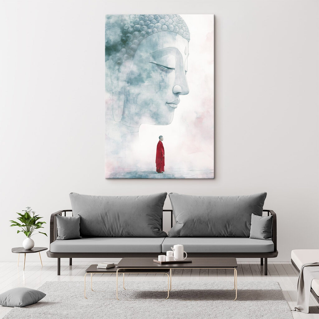 Man standing in front of a large face