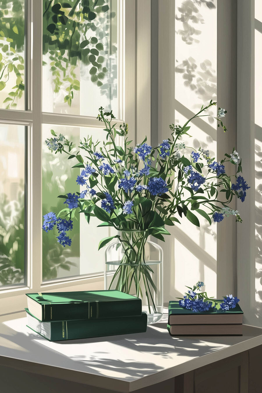 Vaas met bloemen voor een raam Vaas met bloemen voor een raam