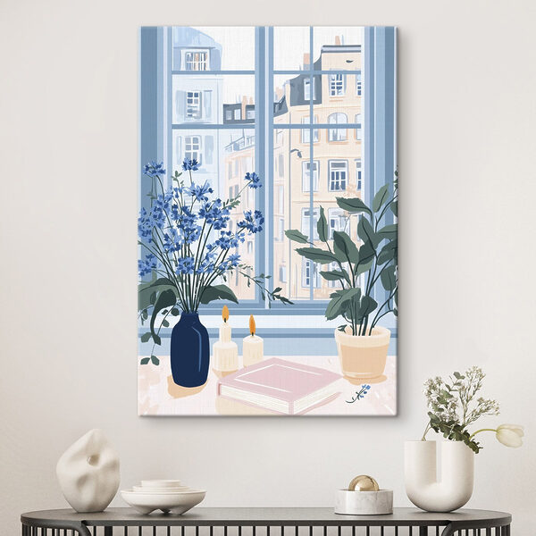 Raam met bloemen en kaarsen Raam met bloemen en kaarsen
