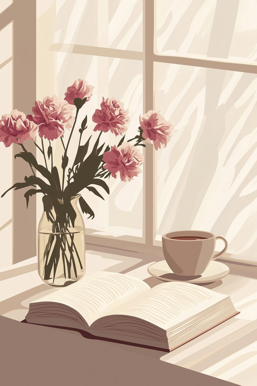 Boek en een vaas bloemen