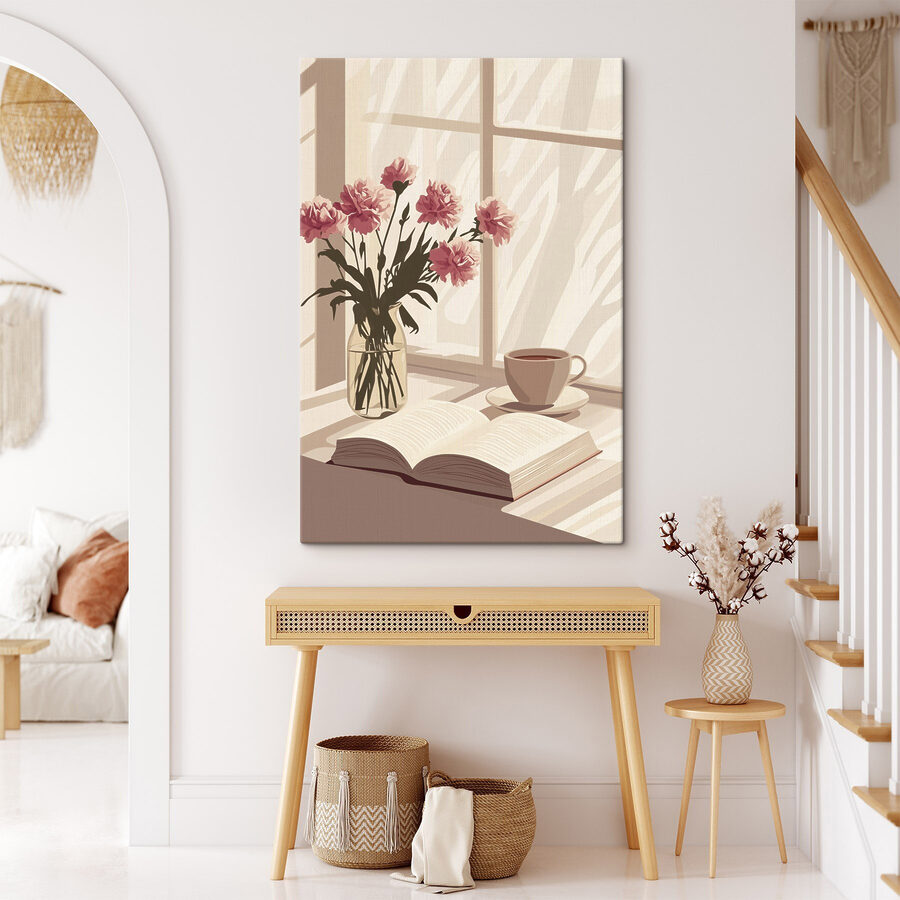 Boek en een vaas bloemen