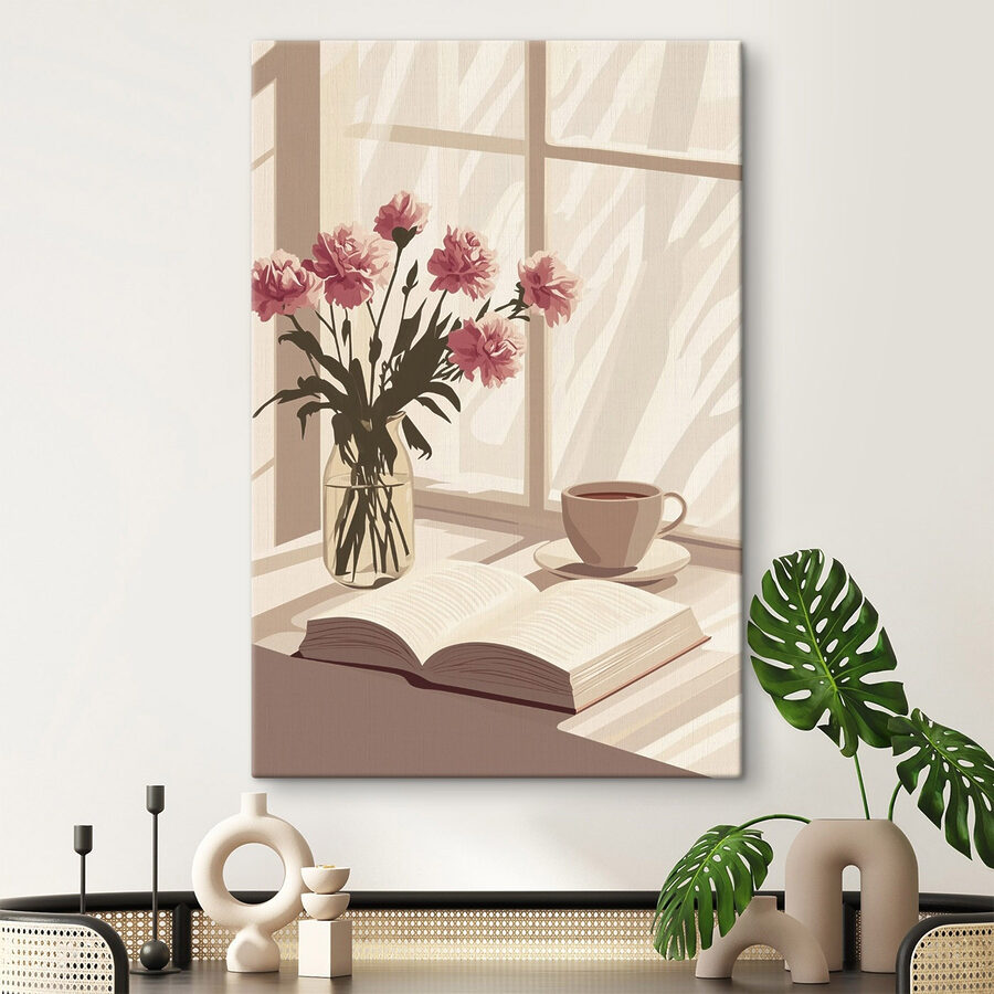 Boek en een vaas bloemen
