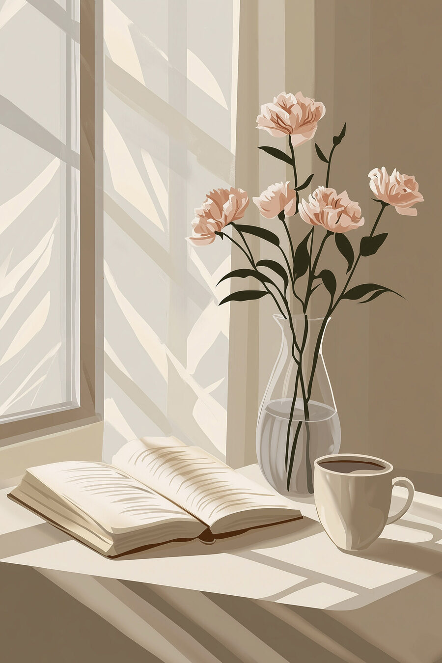 Boek en een vaas met bloemen Boek en een vaas met bloemen