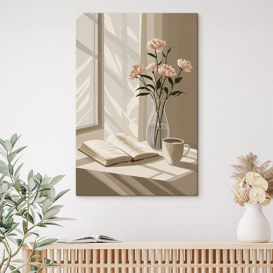 Boek en een vaas met bloemen Boek en een vaas met bloemen