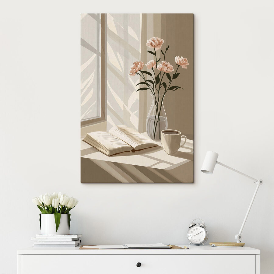 Boek en een vaas met bloemen Boek en een vaas met bloemen