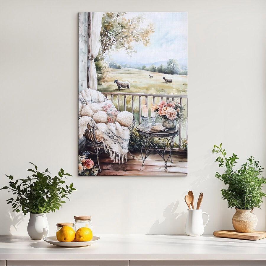 Painting of sheep on a porch Painting of sheep on a porch