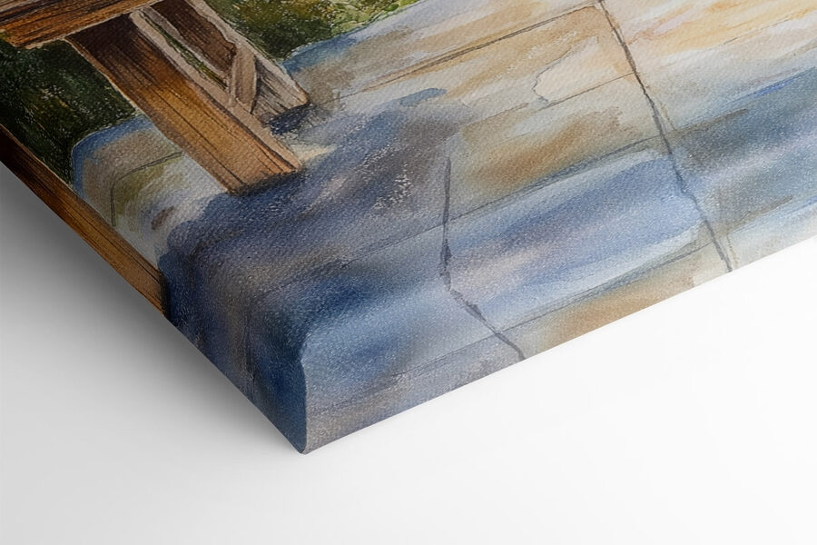 Aquarel van een tafel met potplanten erop