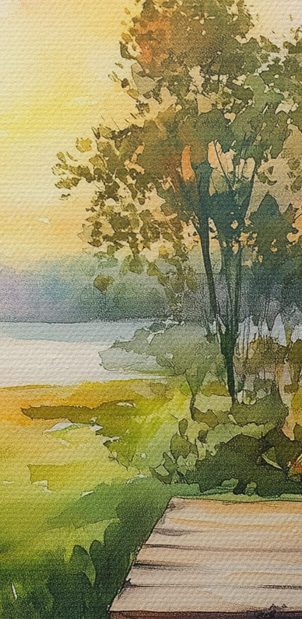 Aquarel schilderij van een huis met bloemen op een tafel Aquarel schilderij van een huis met bloemen op een tafel