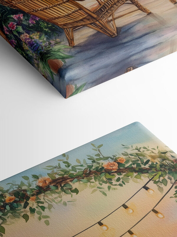 Schilderij van stoelen en een meer Schilderij van stoelen en een meer
