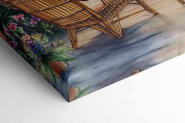 Schilderij van stoelen en een meer Schilderij van stoelen en een meer