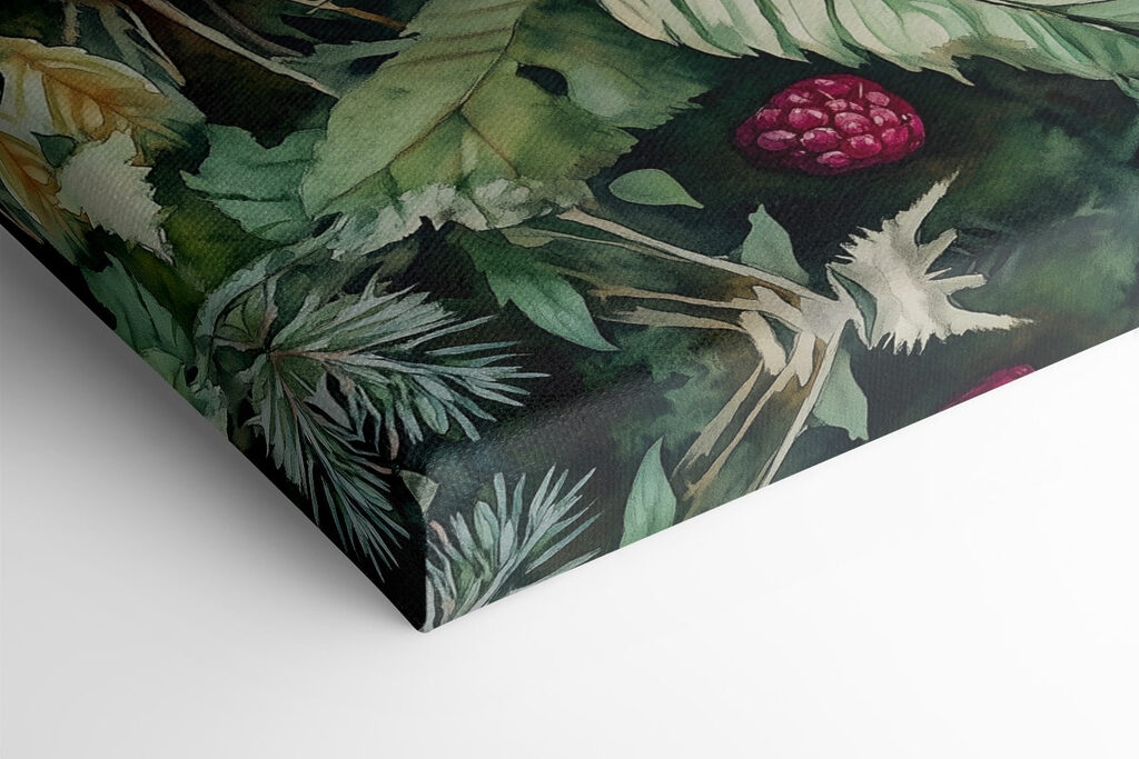 Cup of raspberries on leaves