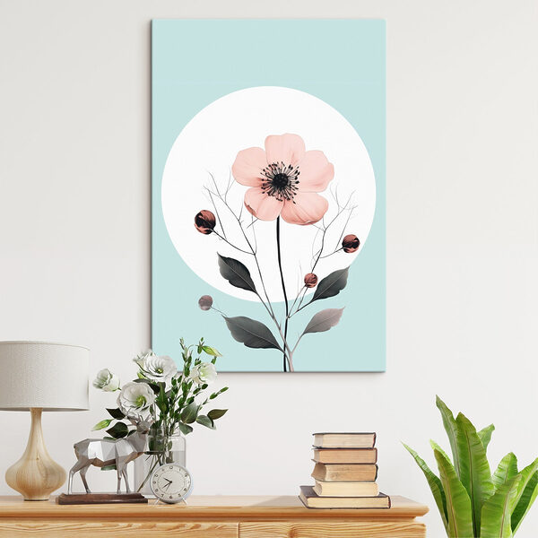 Roze bloem met zwart hart en bladeren Roze bloem met zwart hart en bladeren