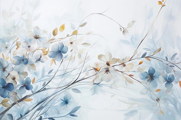 Schilderij van bloemen en bladeren Schilderij van bloemen en bladeren