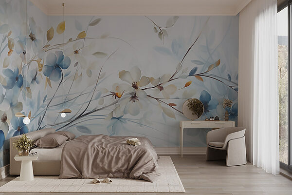 Schilderij van bloemen en bladeren Schilderij van bloemen en bladeren