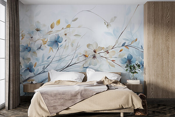 Schilderij van bloemen en bladeren Schilderij van bloemen en bladeren