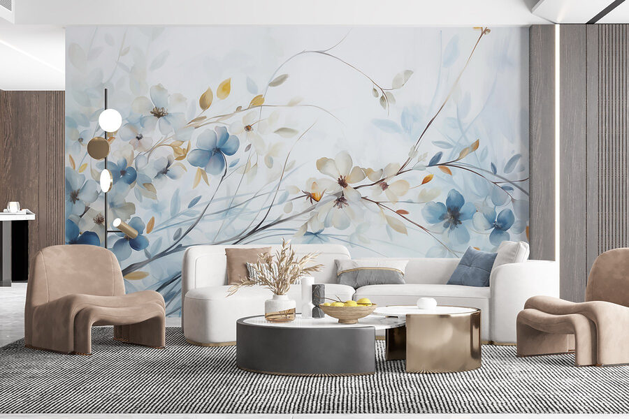 Schilderij van bloemen en bladeren