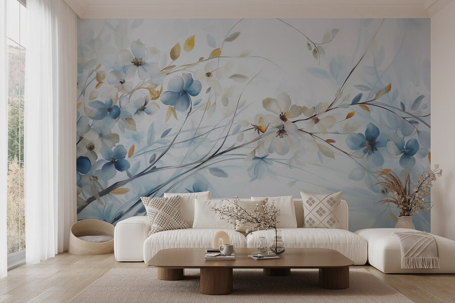 Schilderij van bloemen en bladeren