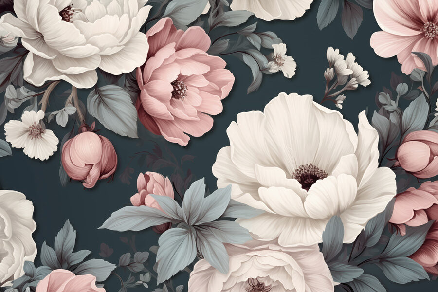 Bloemenpatroon met witte en roze bloemen