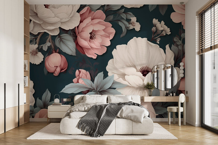 Bloemenpatroon met witte en roze bloemen