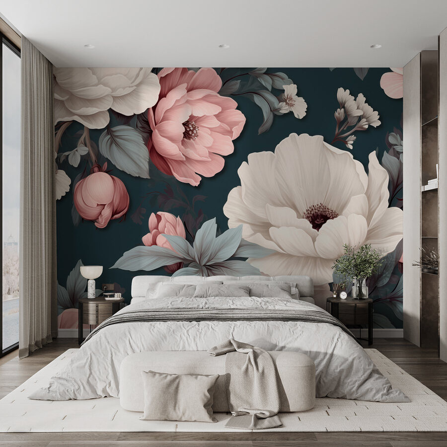 Bloemenpatroon met witte en roze bloemen