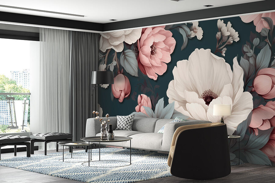 Bloemenpatroon met witte en roze bloemen