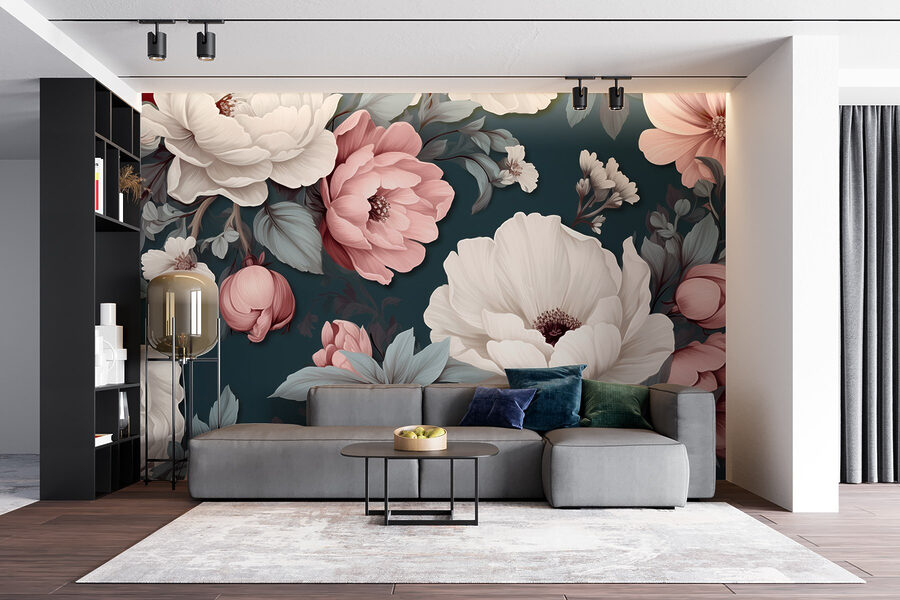 Bloemenpatroon met witte en roze bloemen