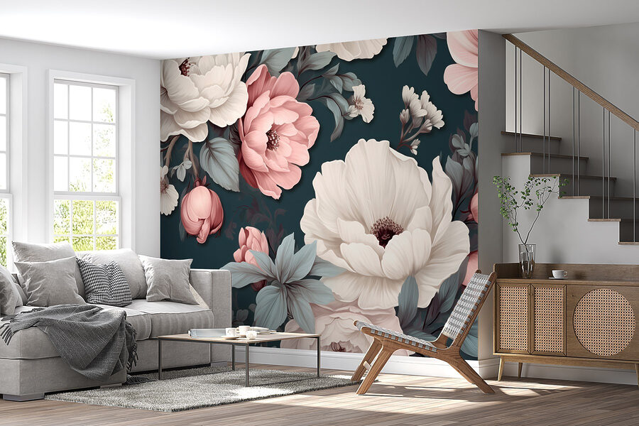 Bloemenpatroon met witte en roze bloemen