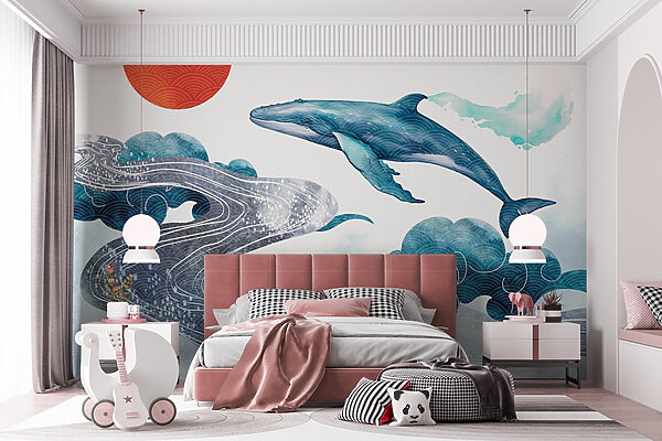 Walvis en water met een rode zon Walvis en water met een rode zon