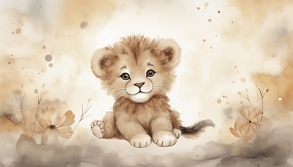 Aquarel van een leeuwenwelp Aquarel van een leeuwenwelp