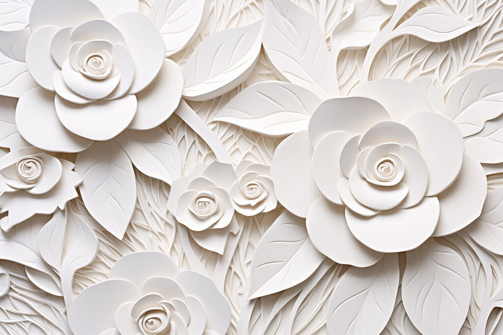 Witte papieren bloemen en bladeren Witte papieren bloemen en bladeren