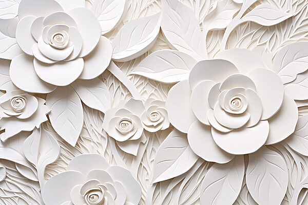 Witte papieren bloemen en bladeren Witte papieren bloemen en bladeren