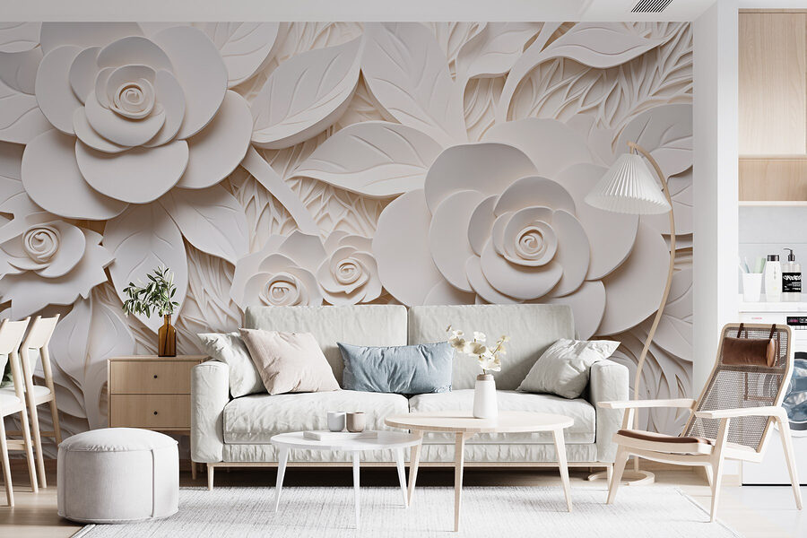 Witte papieren bloemen en bladeren