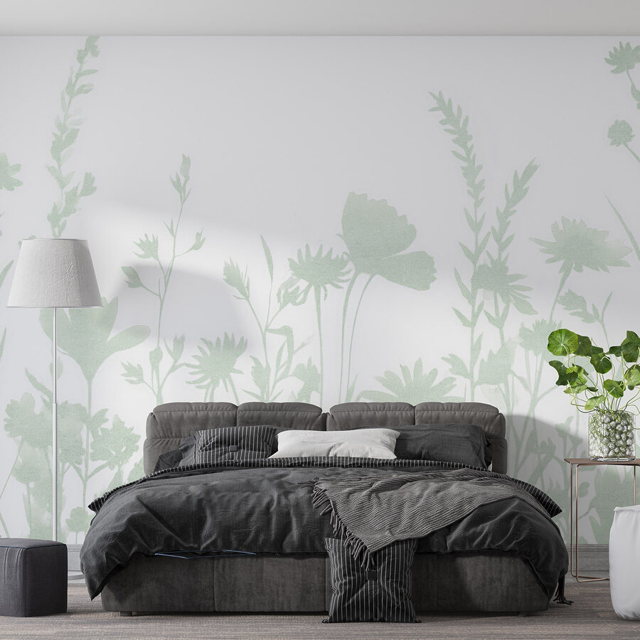 Grillig weergegeven ontwerp met bloemensilhouetten