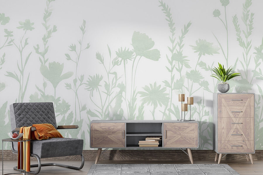 Grillig weergegeven ontwerp met bloemensilhouetten
