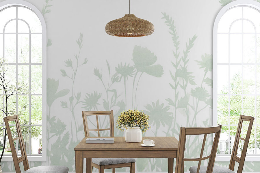 Grillig weergegeven ontwerp met bloemensilhouetten