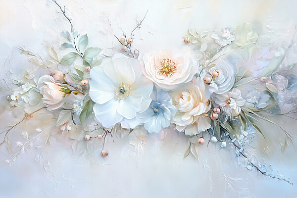 Schilderij van bloemen en bladeren Schilderij van bloemen en bladeren
