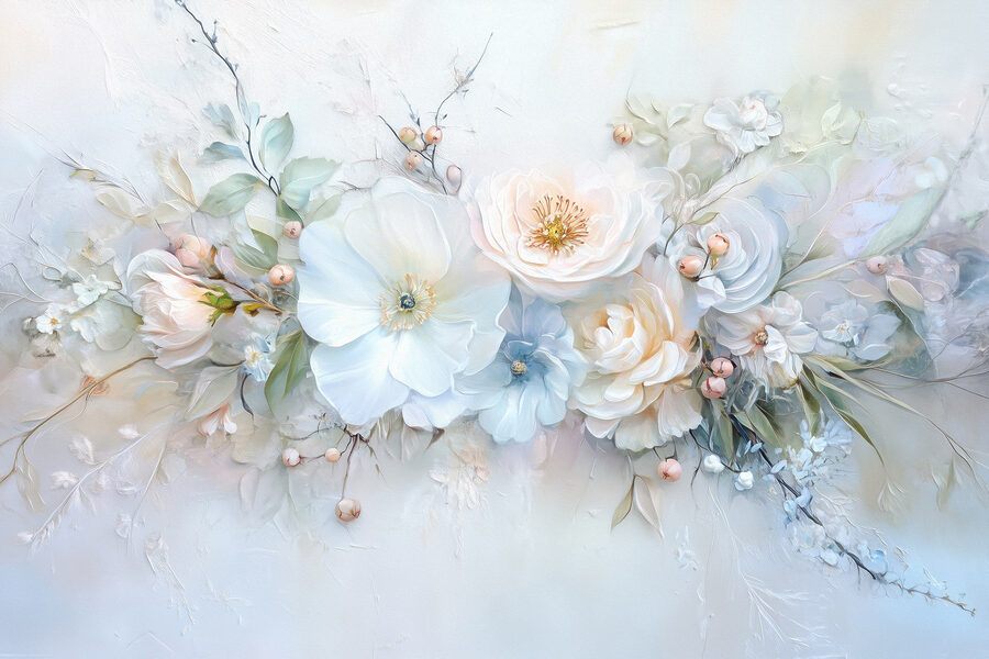 Schilderij van bloemen en bladeren