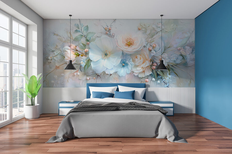 Schilderij van bloemen en bladeren