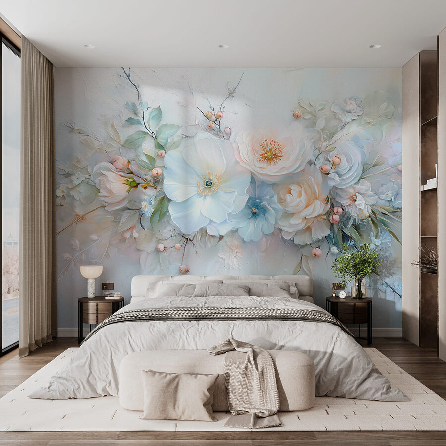 Schilderij van bloemen en bladeren