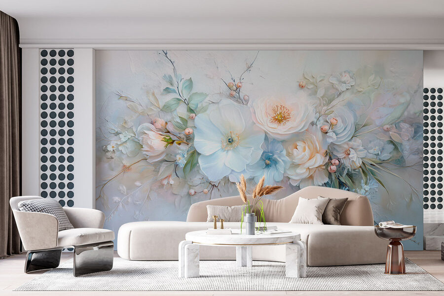 Schilderij van bloemen en bladeren