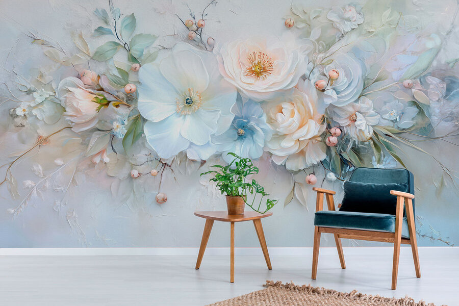 Schilderij van bloemen en bladeren