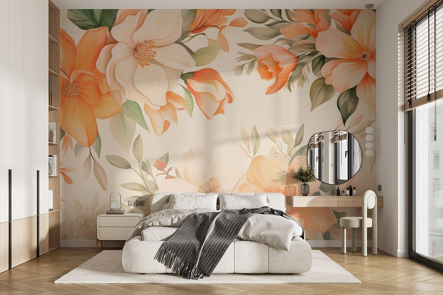 Fotobehang Bloemenpracht in zachte tinten