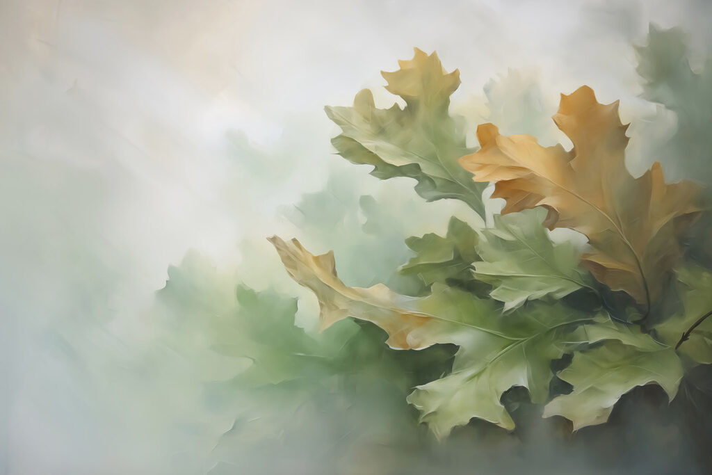 Schilderij van bladeren aan een tak Schilderij van bladeren aan een tak
