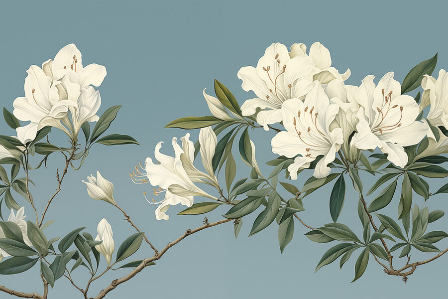 Witte bloemen aan een tak