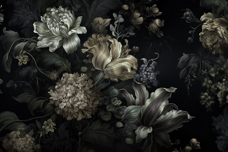 Schilderij van bloemen op zwarte achtergrond