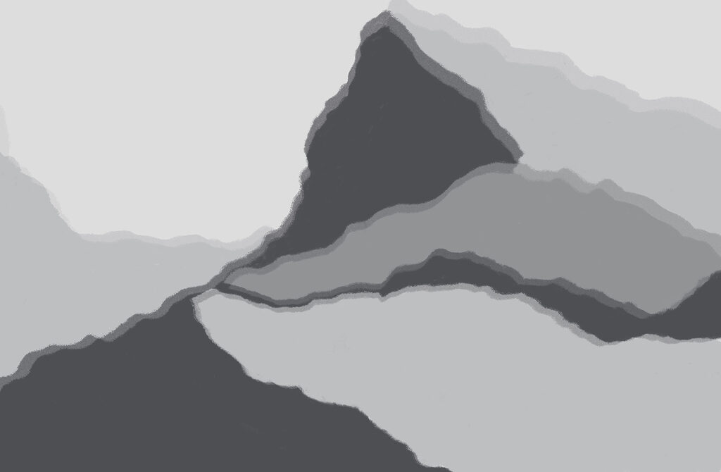 Grijs en wit beeld van een berg Grijs en wit beeld van een berg